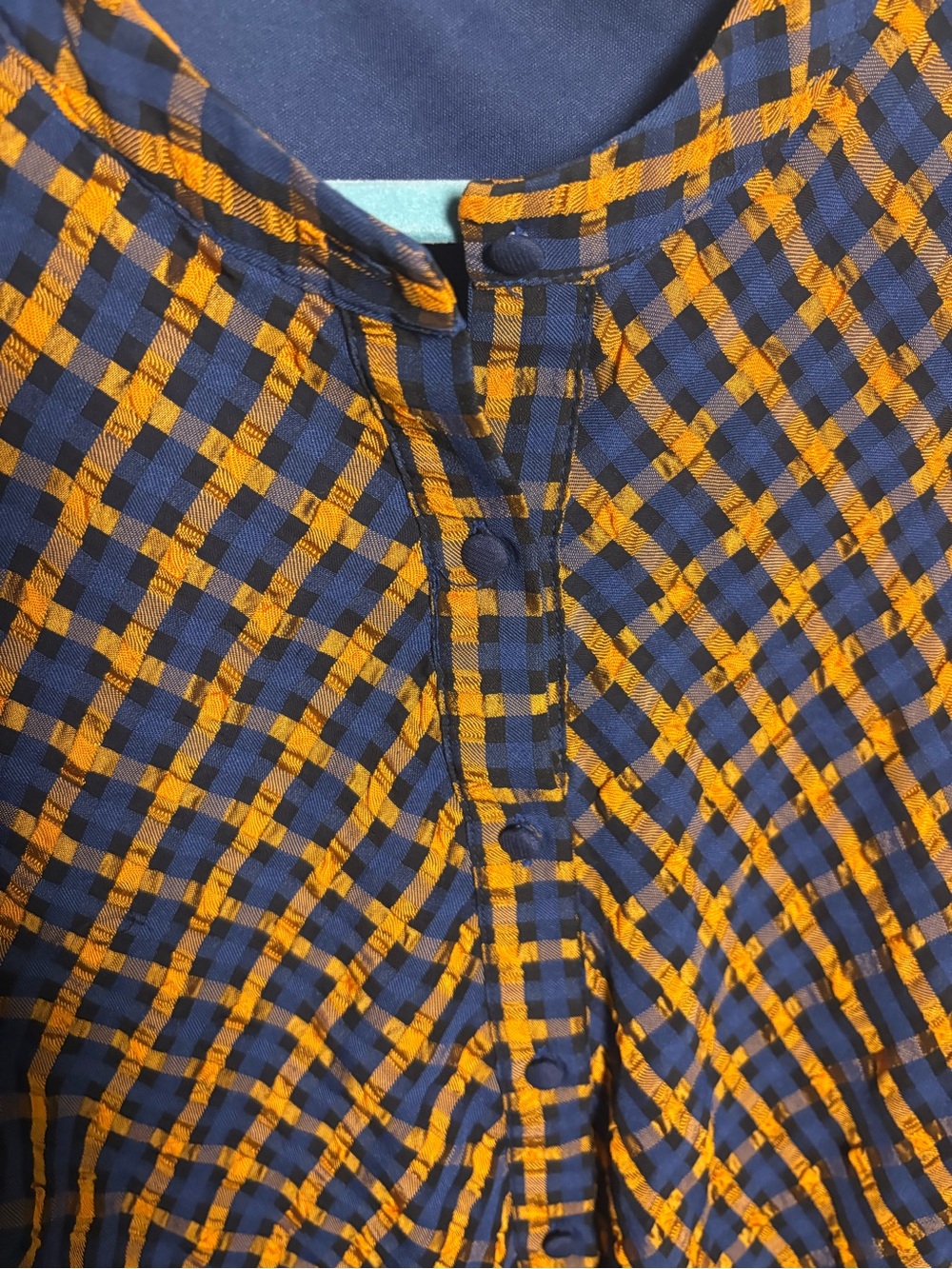 Anthropologie Eva Franco Textured Plaid Blouse Button Puff Sleeve Preppy Twee - Picture 10 of 13